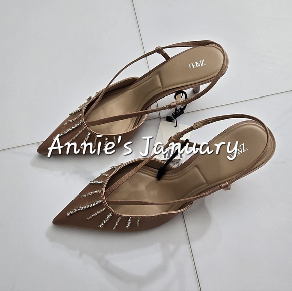 ZARA Women's Rhinestone Sandals(Beige, US 8, 10/EUR 39, 41) - Picture 6 of 9